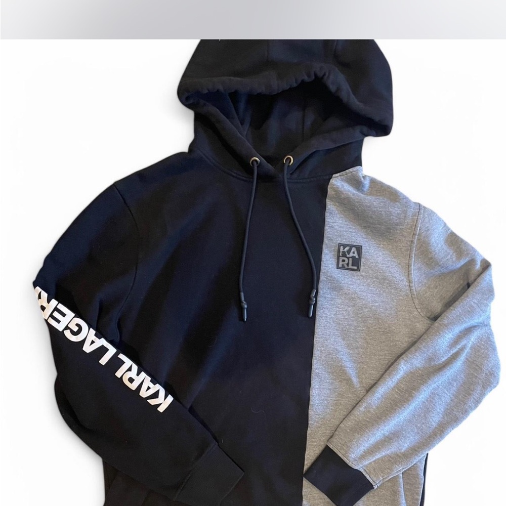 Karl Lagerfeld Men’s Two-Tone Black and Gray Hoodie
